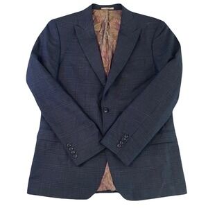 Vercini Premium Mens Navy Blue Plaid Slim Fit Sport Coat Paisley Lining EU 54